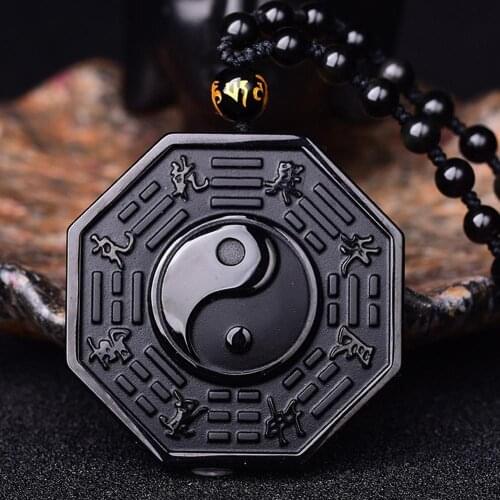 Drop Shipping Black Obsidian Yin Yang Necklace Pendant Chinese BAGUA pendent Mens Jewelry Womens Jewelry