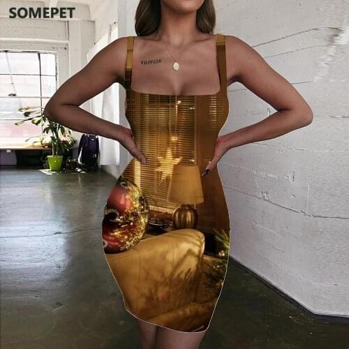 SOMEPET Christmas Dresses Women Christmas Tree Bodycon Dress Party Ladies Dresses Lovely 3d Print Womens Clothing Party Short