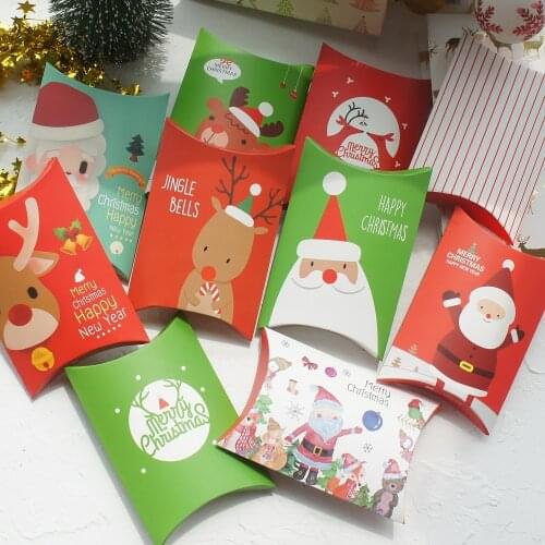 15.5*10.5cm 10pcs Merry Christmas Santa Claus Elk Pillow Shape Box As Gift Candy Cookie Sweet Packaging Small Christmas Gift Use