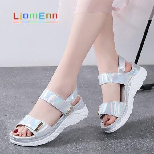 LiomEnn Brand Summer Womens Sandals 2021 New Designer Ladies Genuine Leather White Silver Pink Platform Sandal flip flop Female