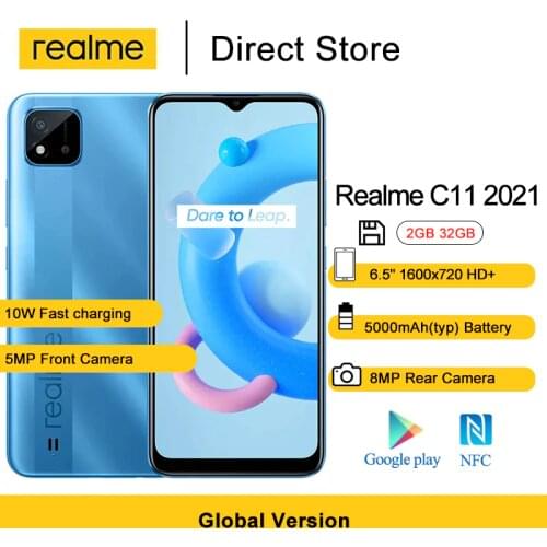 Realme C11 2021 Smartphone 6.5'' 8MP Rear Camera 2GB RAM 32GB ROM 5000mAh 10W Fast charging 4G Mobile Phone