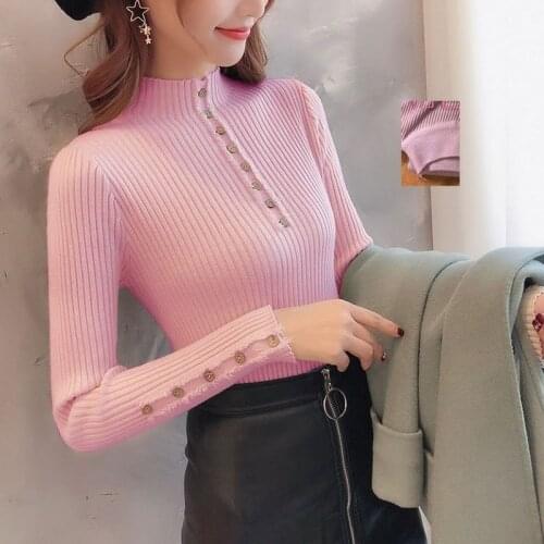 Autumn Fashion Button Turtleneck Sweater Shirts Women Solid Knitted Pullover Ladies Slim Soft Jumper Sweater Female Knit Tops