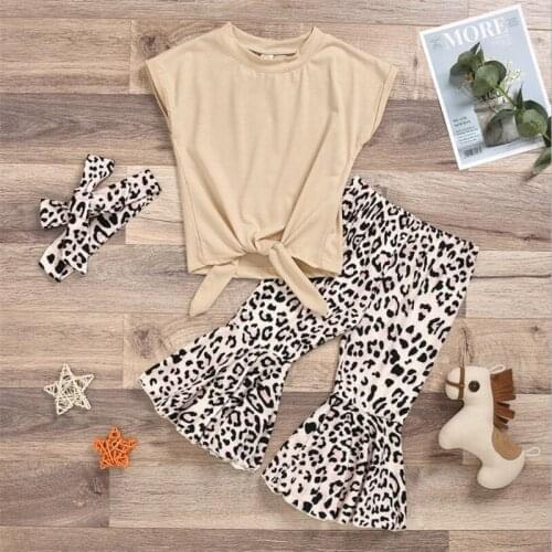 Spring Summer Girls Clothing Outfits Kids Sets 3 Pcs T Shirt + Pants + Headband Leopard Print Children Clothes for 1-5 Years