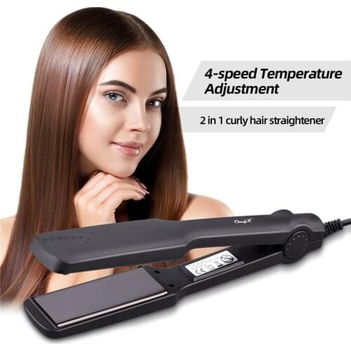 CkeyiN Fast Heating Hair Straightener Ceramic Coating Flat Iron Temperature Adjustable Wide Plate Straightening Iron Curler 37mm