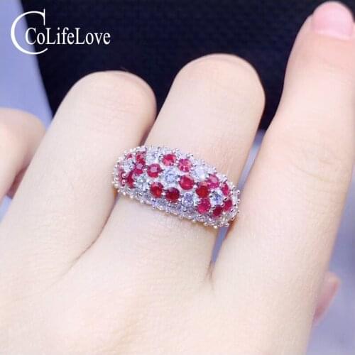 CoLife Jewelry 15 Pieces Natural Ruby Ring for Party 2.5mm Africa Ruby Silver Ring 925 Silver Ruby Jewelry Gift for Wife