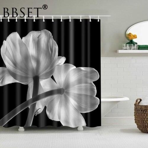 Floral Shower Curtain Two Blooming White Flowers Pattern Waterproof Multi-size Douchegordijn Bathroom Decor Witn 12 Hooks