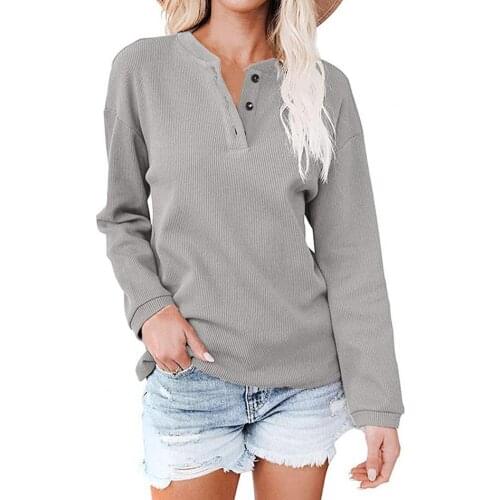 Long Sleeve Women Blouse Solid Color Autumn Winter V Neck Buttons Tunic Top Streetwear Top Women 2021 Casual Street wear