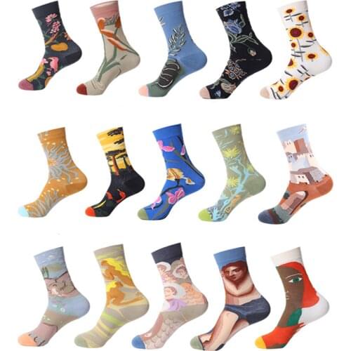 Woman socks art oil painting European and American fashion trend personality fun animal and plant pattern cute socks