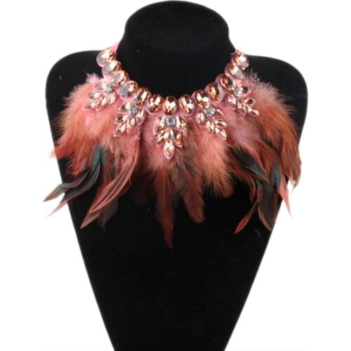 ZMZY Women Feather Collar Necklace Boho Jewelry Glass Crystal Big Choker Statement Necklaces & Pendants Bohemia Accessories