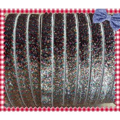 5/8" inch 16mm Stretch Rainbow Glitter Velvet Ribbon