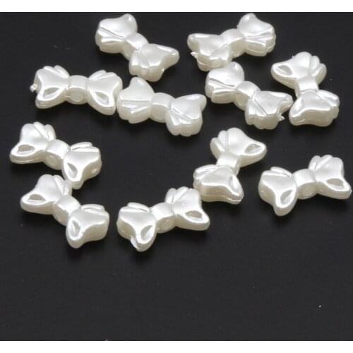 50pcs 9x15mm Beige Bowknot Acrylic Beads Imitation Pearl Beads Loose Spacer Beads for Jewelry Making DIY Bracelet Accessories