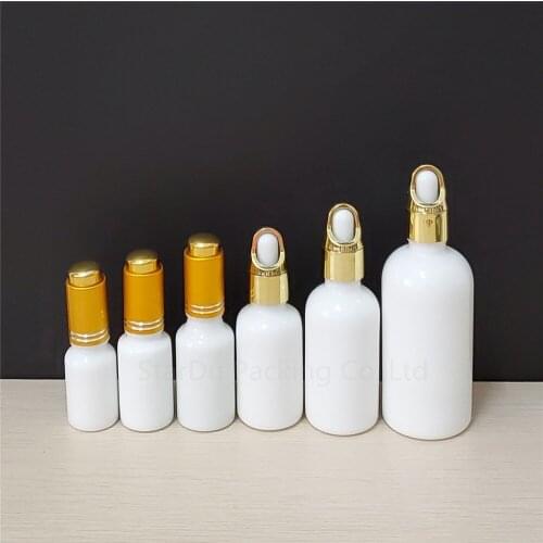 500pcs 10/15/20ml/30/50/100ml Essential oil glass bottle pearl gold aluminum cap glass dropper / essence empty bottles