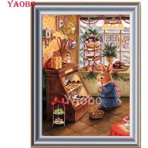 5D Diamond Embroidery Cartoon Bunny Bakery Full Square/Round Diamond Painting DIY Cross Stitch Kit Mosaic Wall Art Decor