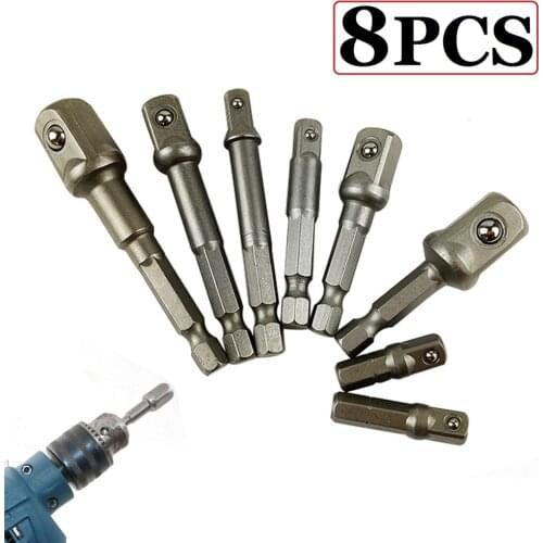 8pcs Socket Adapter Bits Set Drive 1/4" 3/8" 1/2" Square Drive Socket Adapter Drill Nut Driver Shank