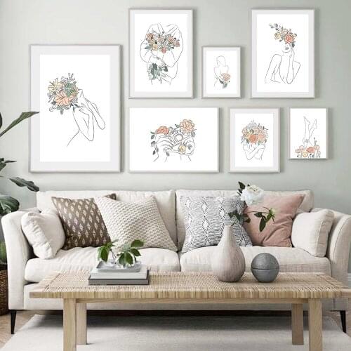 Abstract Woman Plant Line Flower Portrait Wall Art Canvas Painting Nordic Posters And Prints Wall Pictures For Living Room Decor