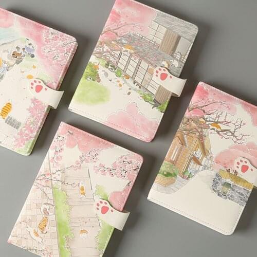 Sakura Cat Magnetic Button 128 Sheets A5 Color Inner Page Notebook Pink Beautiful Creative Journaling Stationery Cute Gift