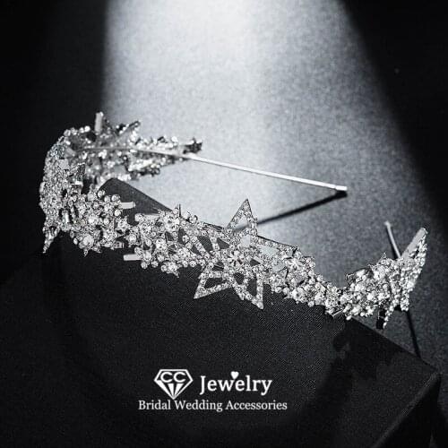 CC Wedding Crown Women Accessories Engagement Hair Ornaments Star Shape Hairwear High Quality Diadems Shining Jewelry Gift HS111