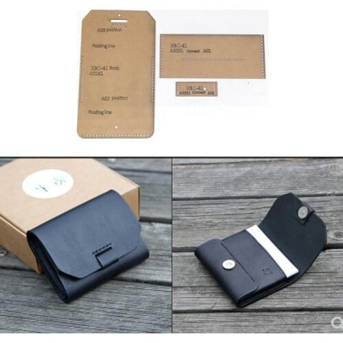 DIY Leather Sewing Pattern Kraft Paper Stencil Template Hasp Wallet Holder Covers Organizer Card Holder English Version