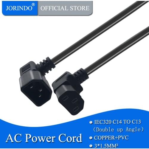 JORINDO 1.5M/4.9FT,IEC320 C14 TO C13 double up angle AC prower cord,C14 3 pin to C13 3 hole Power Extension Cable