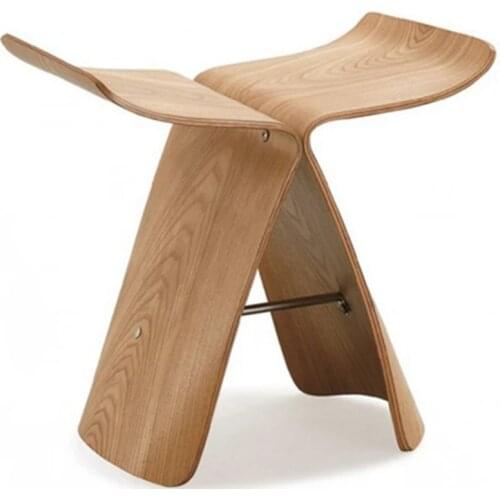 Creative Household Simple Butterfly Stool Curved Wood Low Stool Ash Plywood Solid Wood Nordic Log Chair for Shoe Stool