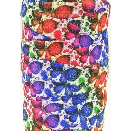 Q&N ribbon wholesale/OEM 5/8inch 16mm 160812038 butterfly printed folded over elastic FOE 50yds/roll free shipping