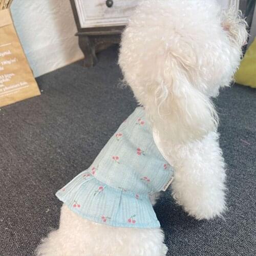 Summer Dog Sling Dress Cherry Printed Pet Skirt Cat Cotton Breathable Clothes Puppy Princess Apparel for Small Medium Dog Girls