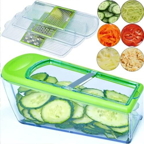 LHS Mandoline Multi-functional Vegetable Pressing Cutter Slicer Fruit Peeler Dicer Chopper Veggie Grater Shredder with 4 Blades