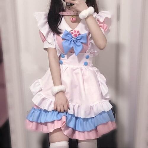 Maid Costume Cute Plus Size 2XL 3XL 4XL Pink And Blue Dress For Women Plus Size Clothing School Girl Uniform Cosplay Anime Party
