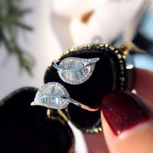 Trendy Bride Leaf Crystal Wedding Ring Luxury Female White Zircon Stone Ring Dainty Silver Color Open Engagement Rings For Women
