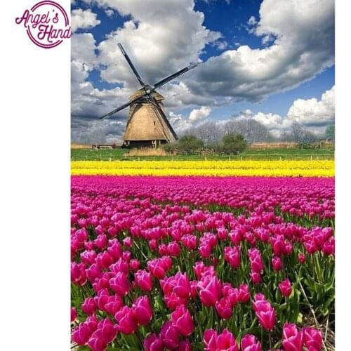 Full square drill diamond embroidery Tulips and windmills 5d diy diamond painting Cross Stitch Rhinestone mosaic decor