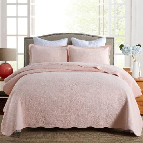 CHAUSUB Cotton Quilt Set 3pcs/1-Piece Solid Color Bedspread Bed Cover Pillowcase Queen King Size Bedding Coverlet Summer Blanket