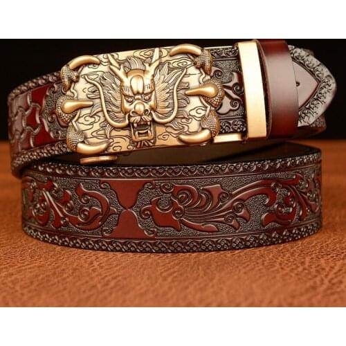 Factory Outlet Promotion Genuine Leather Belt Famous Brand Dragon Style Luxury Belt Men Waist Strap with Retro Automatic Buckle