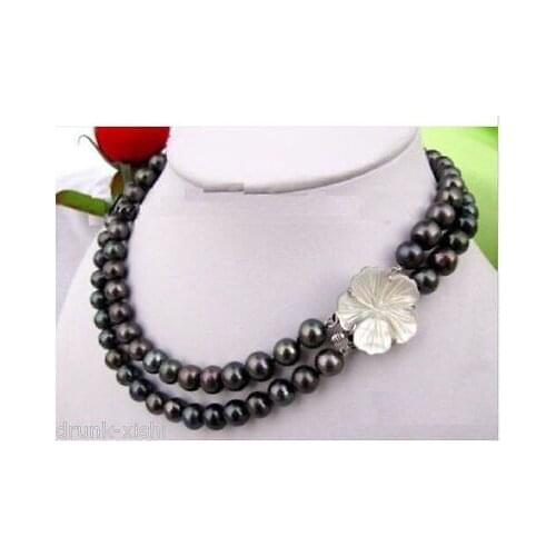 Wholesale free shipping 100% Natural jewelry >AAA+ 8-9mm tahitian black natural pearl necklace 18-19" Mabe Clasp