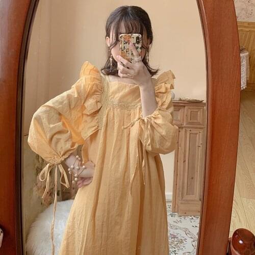 Autumn Fairy Kawaii Dress Women Long Sleeve Yellow Elegant Party Midi Dress Female Casual Korean High Waist Designer Dress 2021