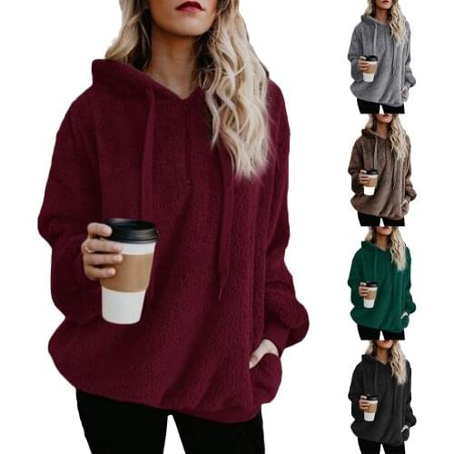 Casual Women Long Sleeve Drawstring Side Pocket Pullover Solid Color Casual Hoodies Sweatshirt Women Harajuku Oversized Hoodies