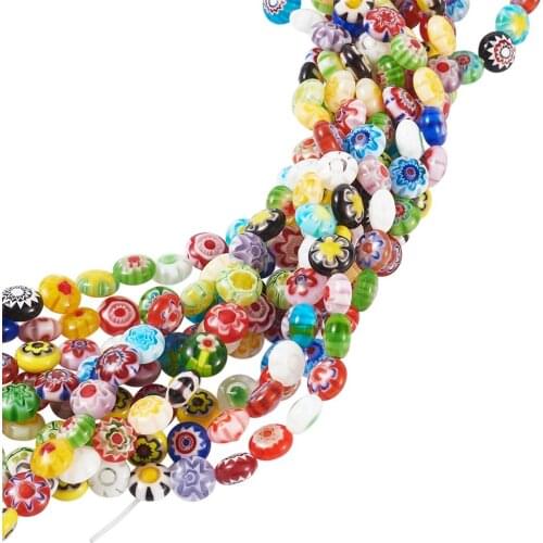 5 Strand 6mm 8mm 10mm 14mm Handmade Millefiori Glass Beads Strands Flat Disc Shape Mixed Color F65