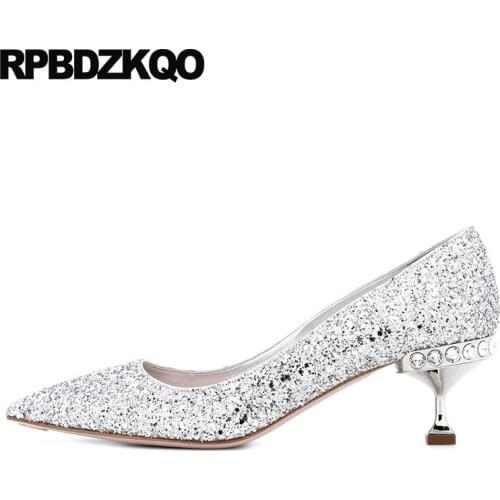 Rhinestone Silver Strange High Heels Crystal Jewel Diamond Glitter Gold Pumps Shoes Pointed Toe Thin Kitten 8cm Ladies Gun Color