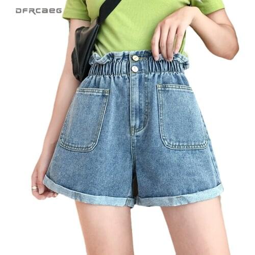 Light Blue Bud Plus Size Denim Shorts Women 2020 Summer Casual Elastic High Waist Vintage Loose Shorts Jeans Feminino 4XL 5XL