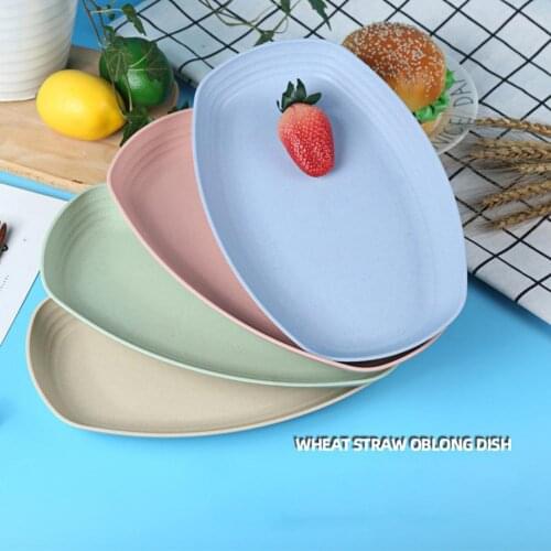 Dinner Plate Eco-friendly Non-slip Wheat Straw Oval Shaped Fruit Dish for Home Kitchen and Bar Accessories Storage Trays