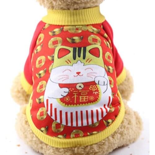 Spring Summer Dog Clothes Red New Years Pets Dogs Clothing for Small Medium Dogs Chinese Style Tang Dress Skirt For Dog Cat