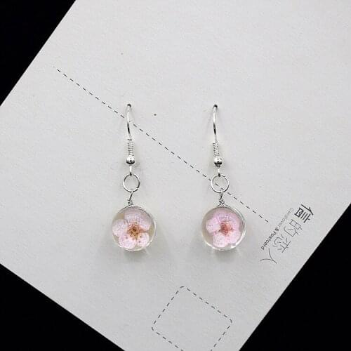 Spring Dried Flower Transparent Glass Ball Earrings Versatile Personality Female Earrings Immortalized Flower Trinkets Earrings