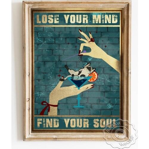 Funny Lovely Cartoon Cat Vintage Art Poster, Drink Cocktail Prints Wall Art Canvas Painting, Bar Pub Club Wall Stickers Decor