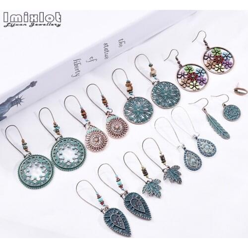 Leaves Drop Earring Bohemian Vintage Green Hollow Long Earrings for Women Accessories Ethnic Party Dangle Earrings Boho Jewelry