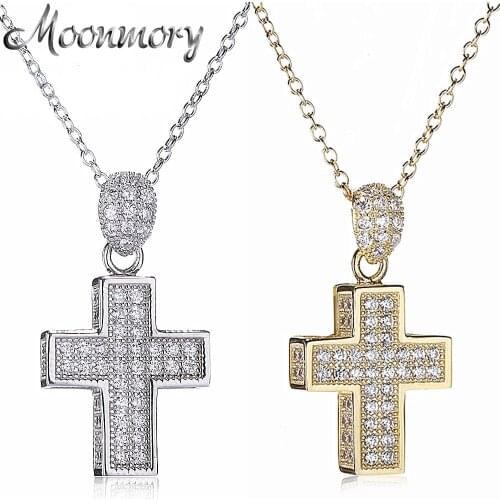 Moonmory S925 Sterling Silver Cross Pendant & Necklace For Women Luxury Cross Pendant With Chain For Women Russia Hot Sale