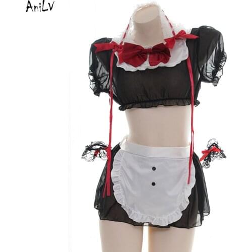 AniLV Anime Lolita Girl Chiffon Maid Swimsuit Costume Student Cute Swimwear Uniform Pool Party Cosplay