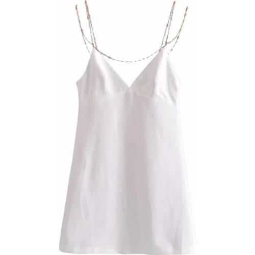 ZA summer Women Party Club Low-cut v neck Mini Sling Dress Off Shoulder Jewel Strap Vestidos sexy backless A-Line short Dresses