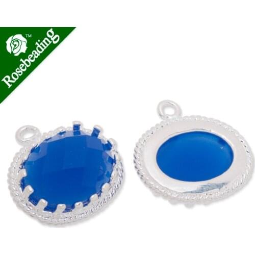 15.5x16.5mm framed glass,metal framed glass,Faceted glass,royal blue,connectors,gemstone bezel,Sold 5pcs/lot-C3678