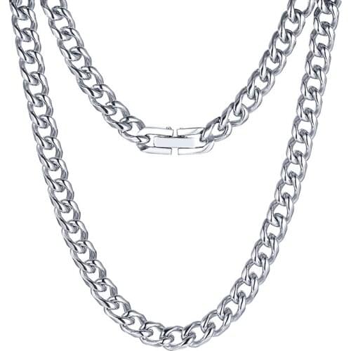 2021 Fashion And Simple Stainless Steel Round Chain Necklace Steel Color Hip Hop Style Mens 6mm Width Domineering Necklace