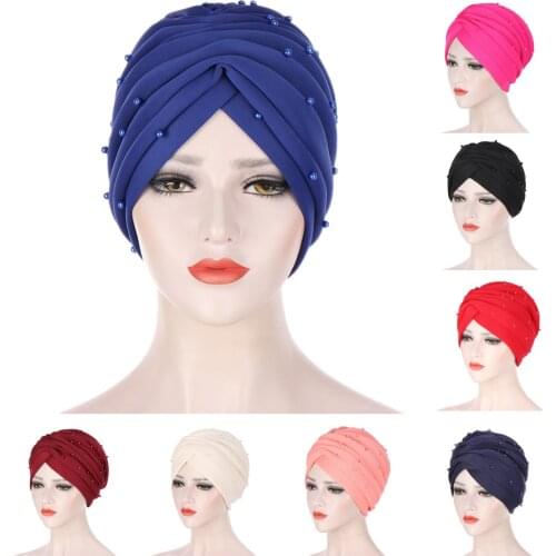 2021 Muslim Women Head Scarf Soft Cotton Beading Turban Crinkle Hijab Femme Musulman Ready To Wear Islamic Wrap Turbante Bonnet