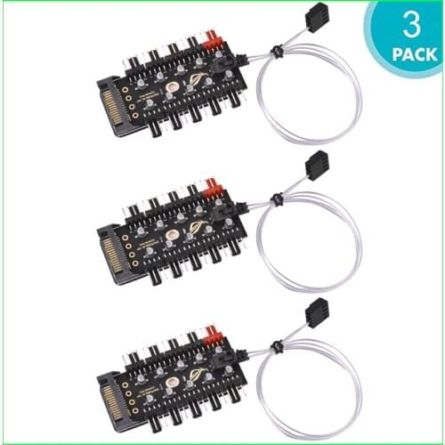 3PCS Computer Cable Connectors PWM Fan HUB Fan Speed Controller PC 1 to 10 4pin Fan Splitter Cable Adapter SATA Power for Mining